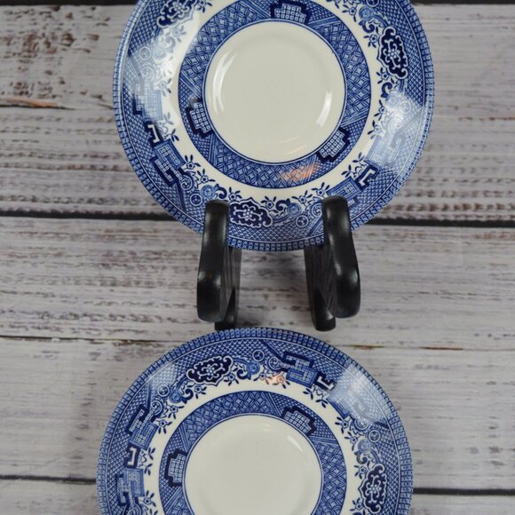 Vintage English Churchill Staffordshire Blue Willow Set of 2 Saucers Blue White - Picture 1 of 8